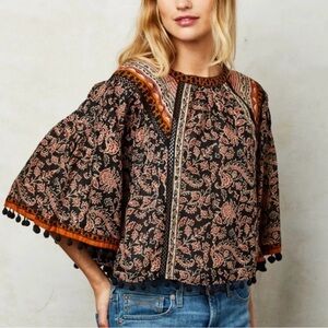 Floral Bohemian Women's Top - Black and Orange